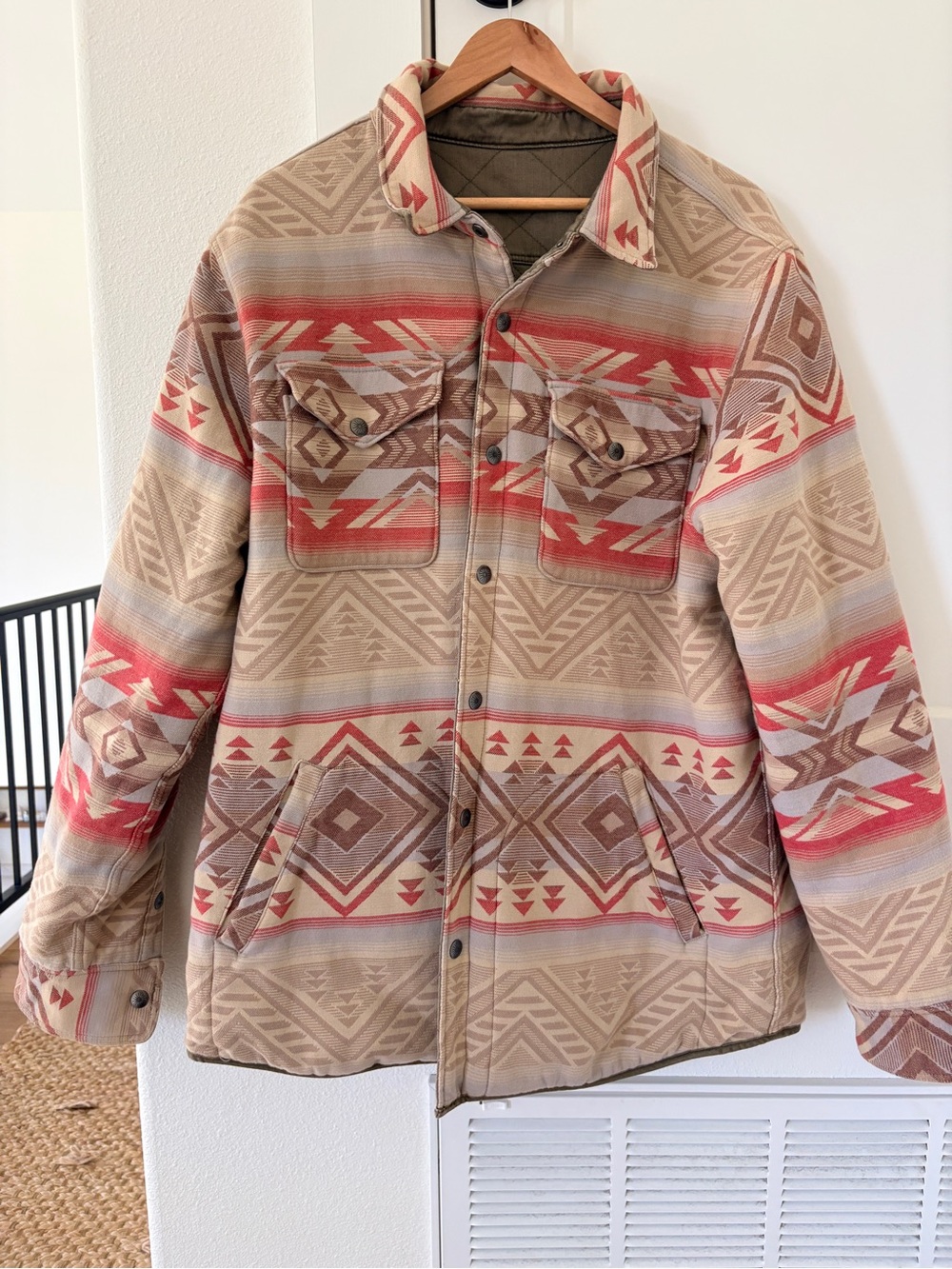 Faherty Men’s Reversible Beige, Red, Green Southwestern Patterned Multi Jacket